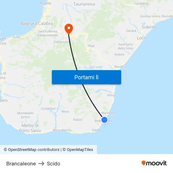 Brancaleone to Scido map