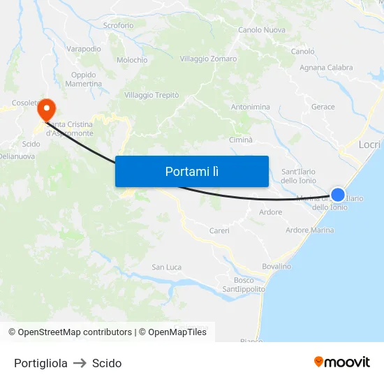 Portigliola to Scido map