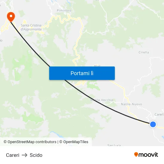Careri to Scido map