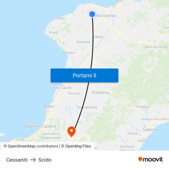 Cessaniti to Scido map