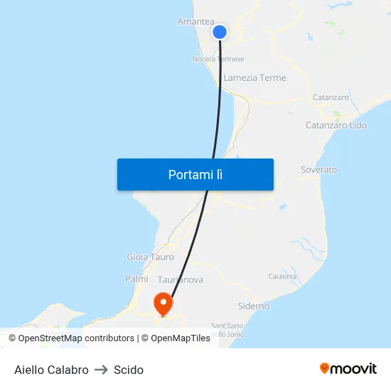 Aiello Calabro to Scido map