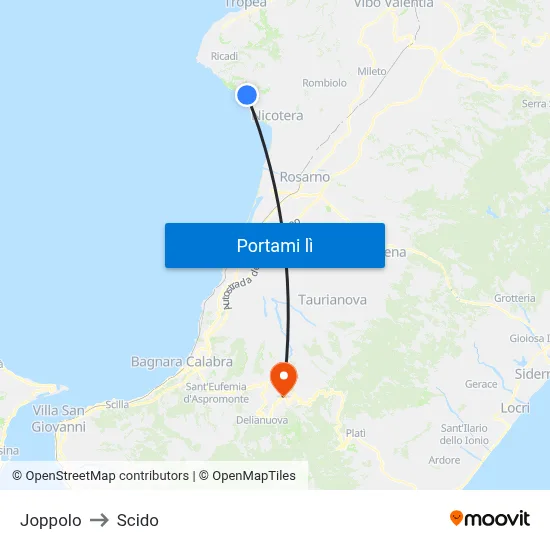 Joppolo to Scido map