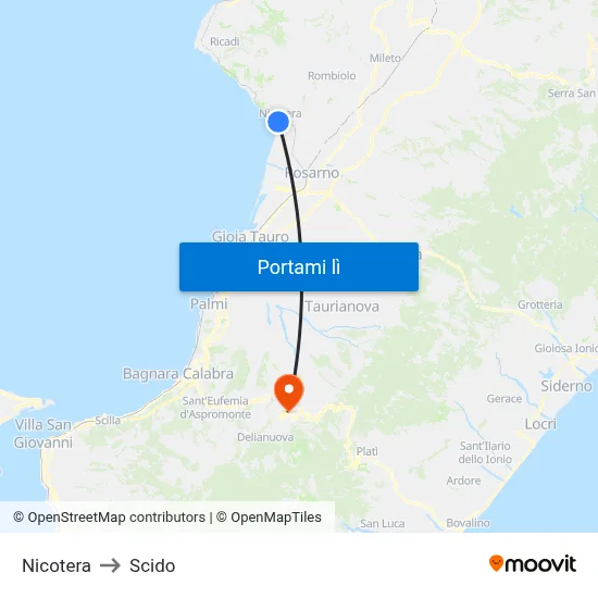Nicotera to Scido map