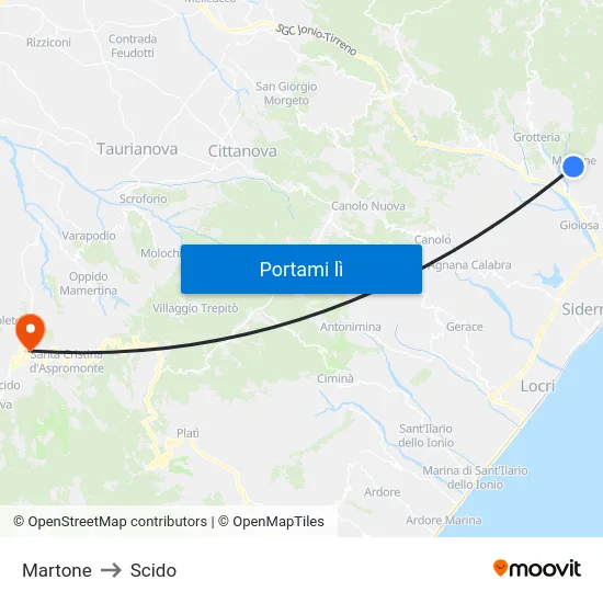 Martone to Scido map