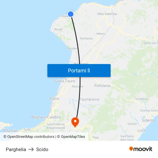 Parghelia to Scido map