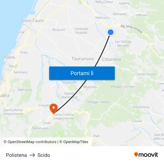 Polistena to Scido map