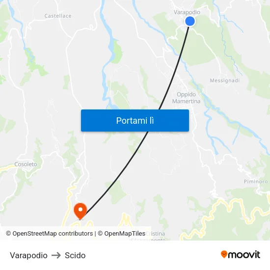 Varapodio to Scido map