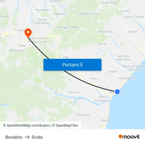 Bovalino to Scido map