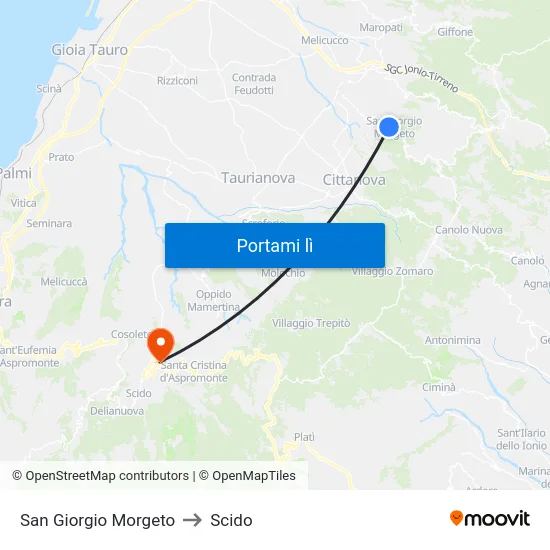 San Giorgio Morgeto to Scido map