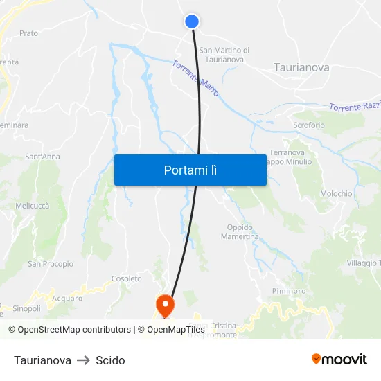 Taurianova to Scido map
