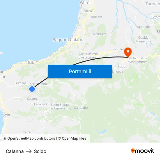 Calanna to Scido map
