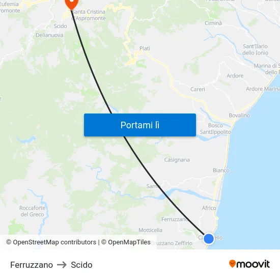 Ferruzzano to Scido map
