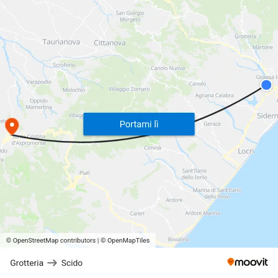 Grotteria to Scido map