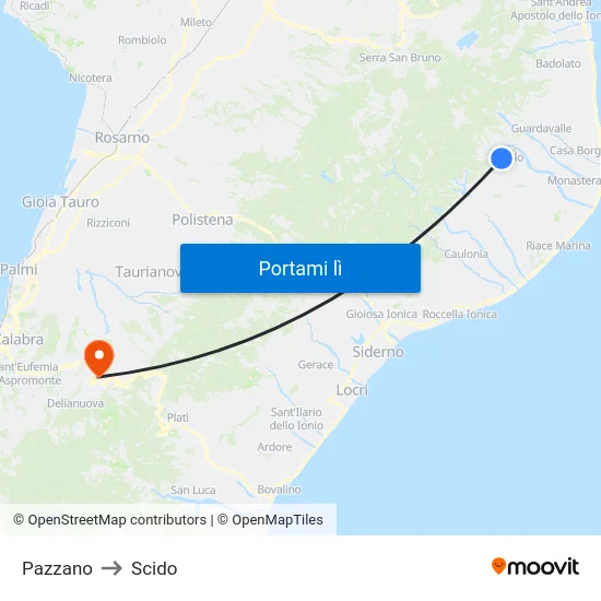 Pazzano to Scido map