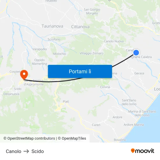 Canolo to Scido map