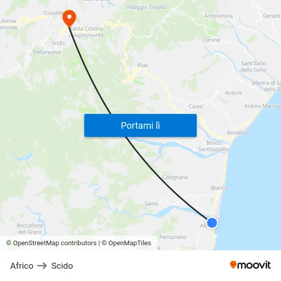 Africo to Scido map