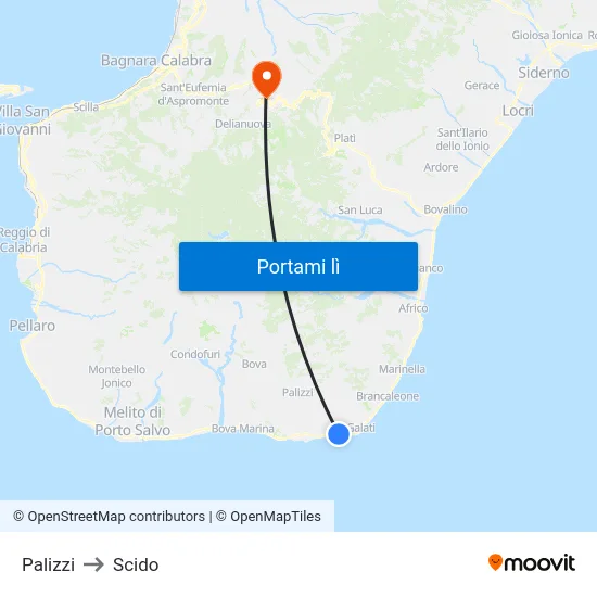 Palizzi to Scido map