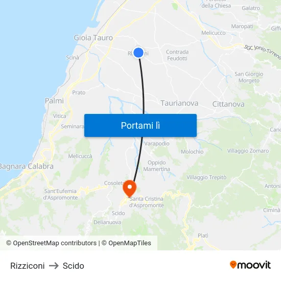 Rizziconi to Scido map