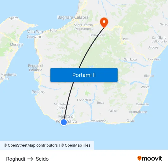 Roghudi to Scido map