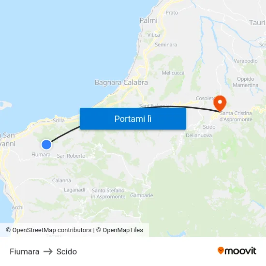 Fiumara to Scido map