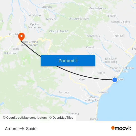 Ardore to Scido map
