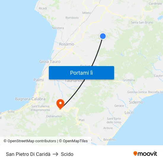 San Pietro Di Caridà to Scido map