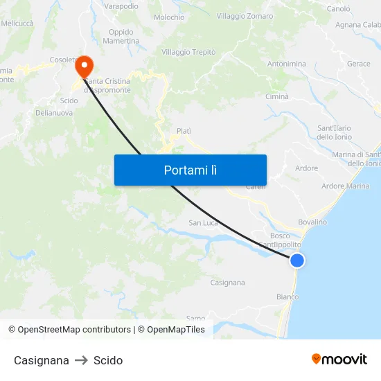Casignana to Scido map