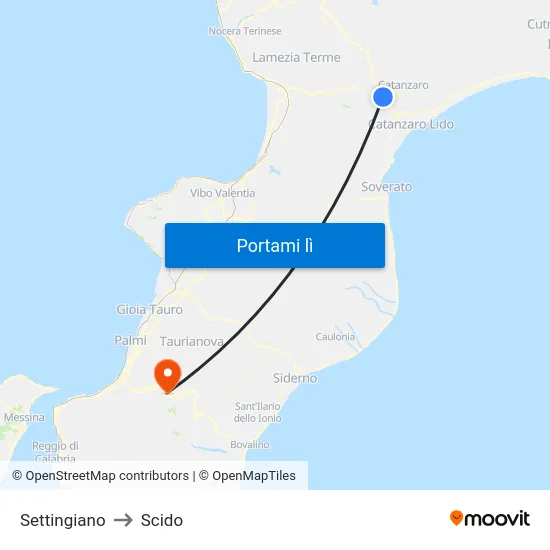 Settingiano to Scido map