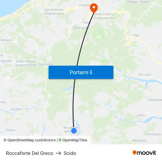 Roccaforte Del Greco to Scido map