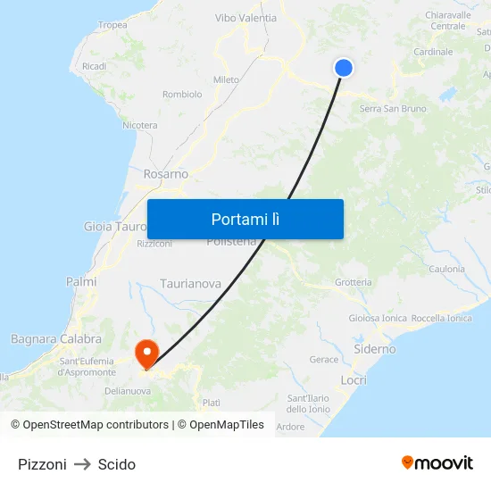 Pizzoni to Scido map