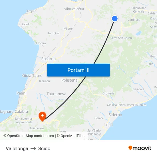 Vallelonga to Scido map