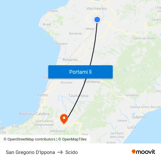 San Gregorio D'Ippona to Scido map