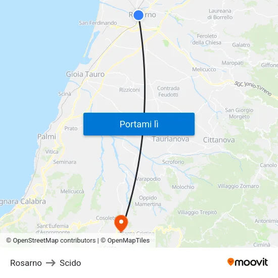 Rosarno to Scido map