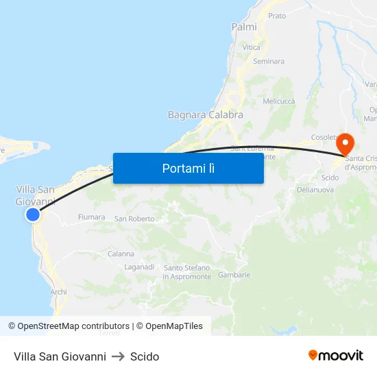 Villa San Giovanni to Scido map