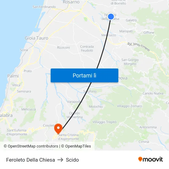 Feroleto Della Chiesa to Scido map