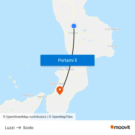 Luzzi to Scido map