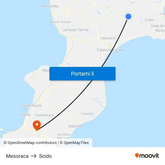 Mesoraca to Scido map