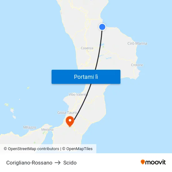Corigliano-Rossano to Scido map