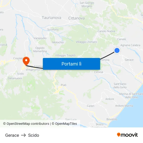 Gerace to Scido map