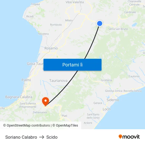 Soriano Calabro to Scido map