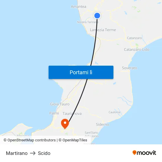 Martirano to Scido map