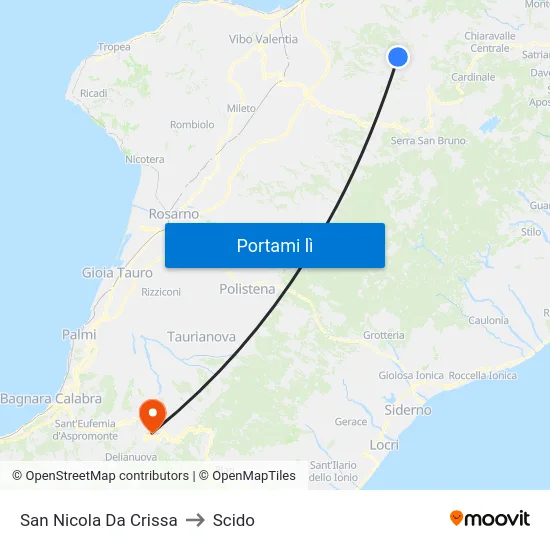 San Nicola Da Crissa to Scido map