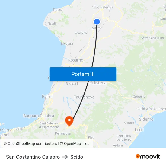 San Costantino Calabro to Scido map