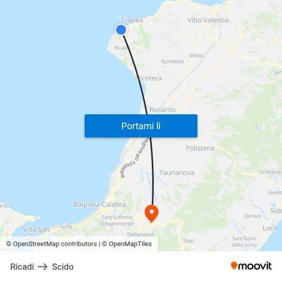 Ricadi to Scido map