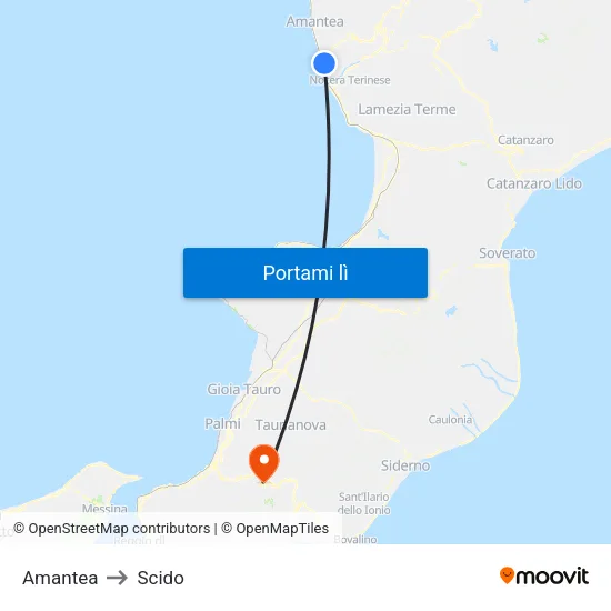 Amantea to Scido map