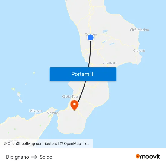 Dipignano to Scido map