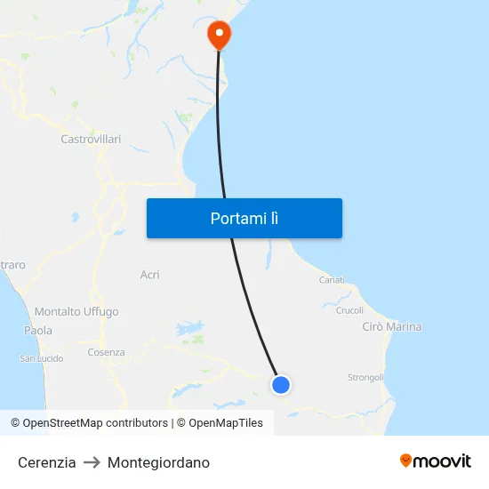Cerenzia to Montegiordano map