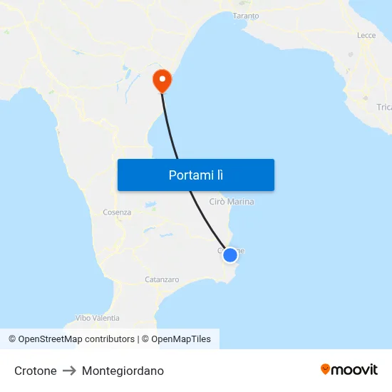 Crotone to Montegiordano map