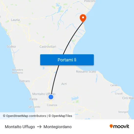 Montalto Uffugo to Montegiordano map