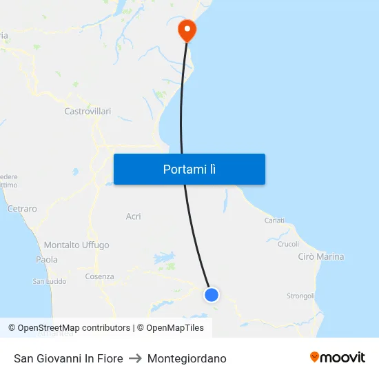 San Giovanni In Fiore to Montegiordano map